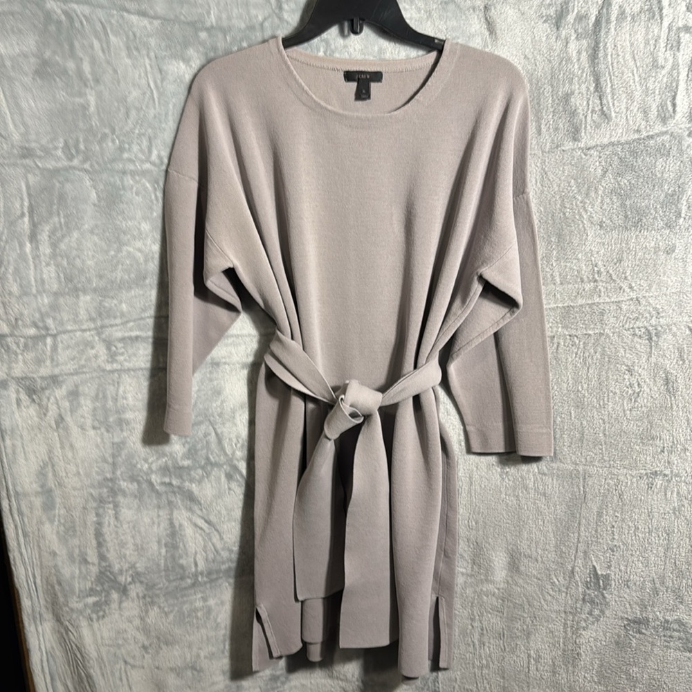 J. Crew Light Gray Knit Mini Dress with Belt Size XL